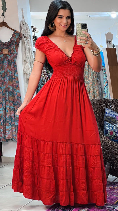 Peasant Dress-LD-86-Red