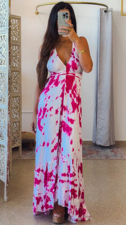 Bohemian Dress- LD165-Tie Day Pink